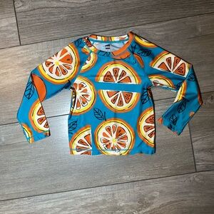 EUC Tea Collection Kids Orange Print Swim Sun Top Rash Guard- Blue & Orange